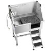 38" Dog Grooming Bath Tub Stainless Steel w/ Stairs Faucet Showerhead
